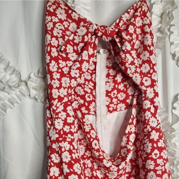 Whyte Valentyne floral cutout dress Red white midi - Picture 3 of 5